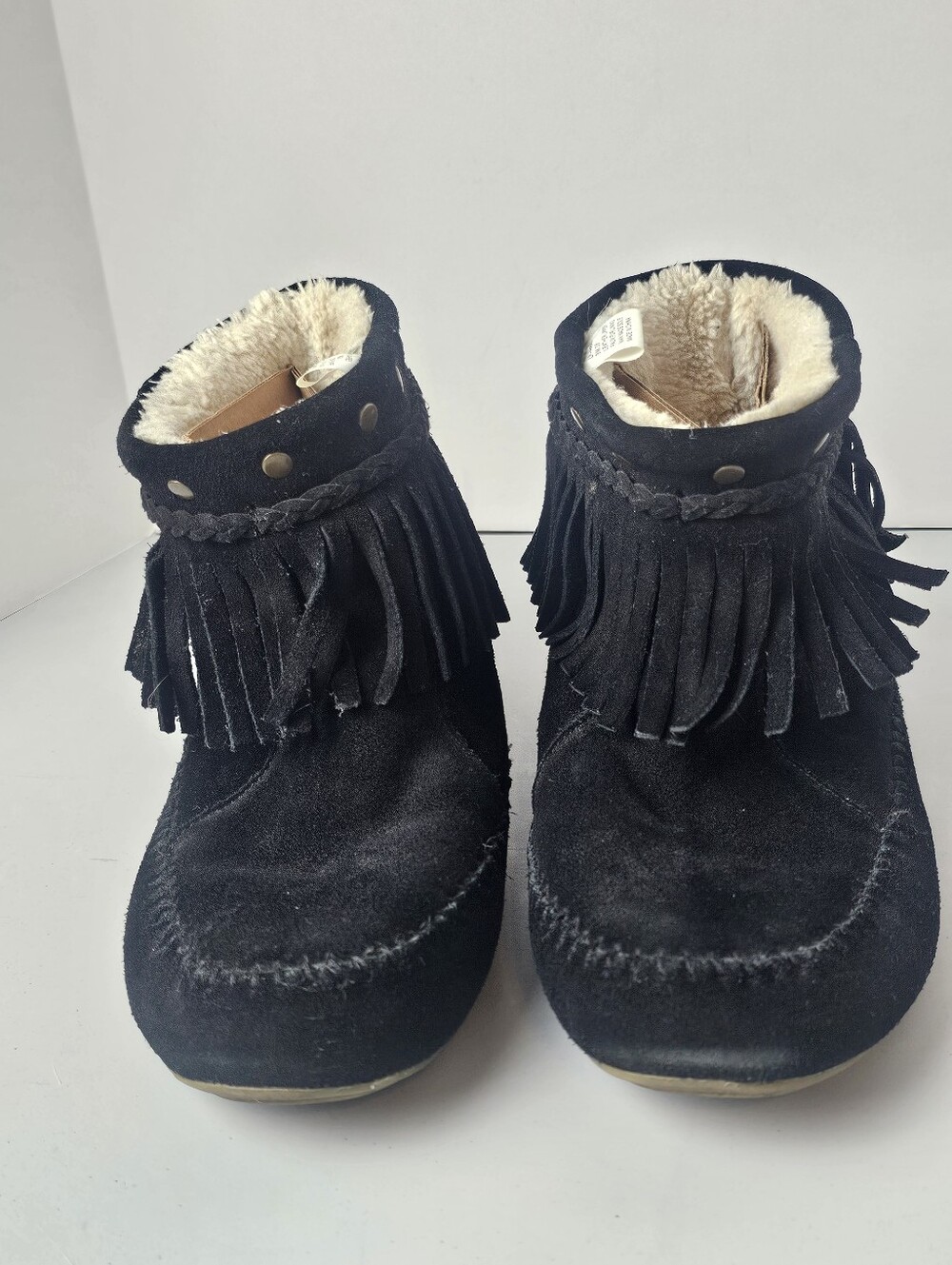 Lucky Brand Ahbey Faux Fur Lined Moccasin Booties Boots Suede Black Size 8